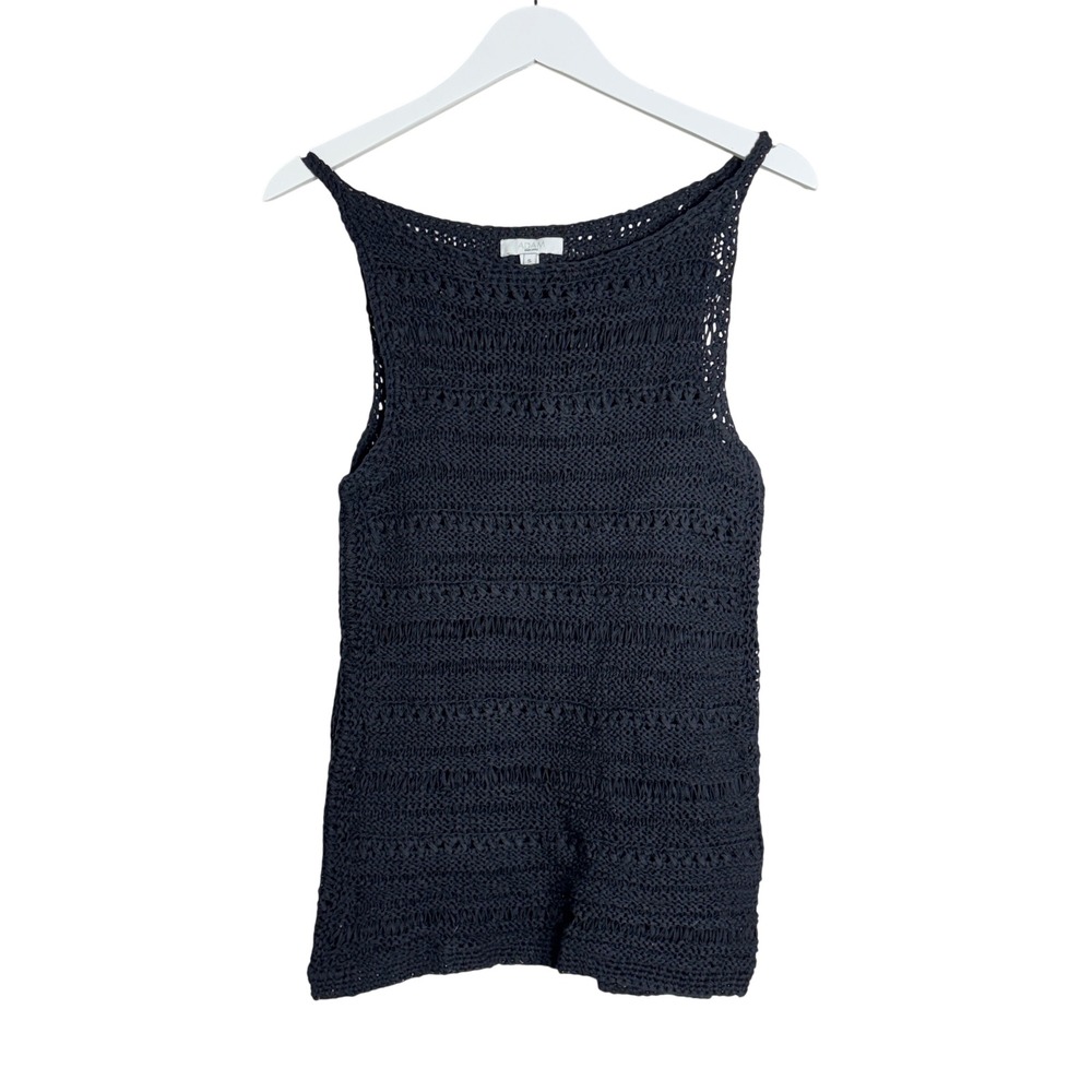 Adam Lippes Black Open Weave Crochet Knit Sleeveless Tank Top Small